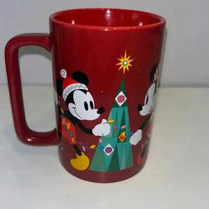 Disney‎ Mickey Mouse Minnie Mouse Pluto Chip and Dale Christmas tree red mug